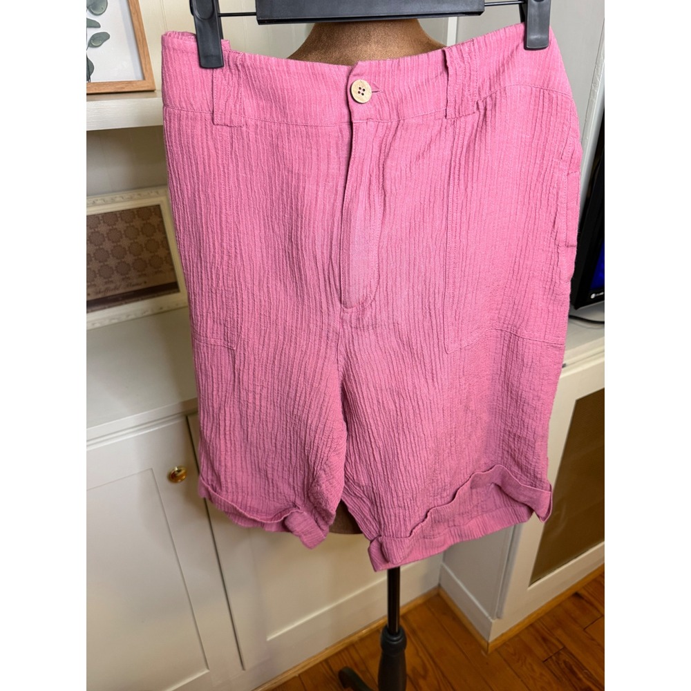 Soft Surroundings Pink Crinkle Ramie Blend Shorts XL 2FJ22